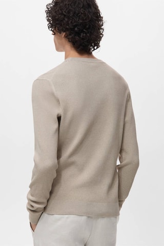 Pull coton maille fine côtelée - Beige