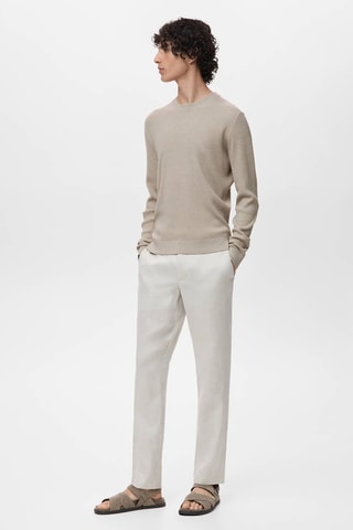 Pull coton maille fine côtelée - Beige