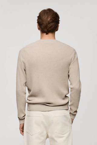 Pull coton maille fine côtelée - Beige