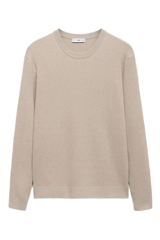 Pull coton maille fine côtelée - Beige