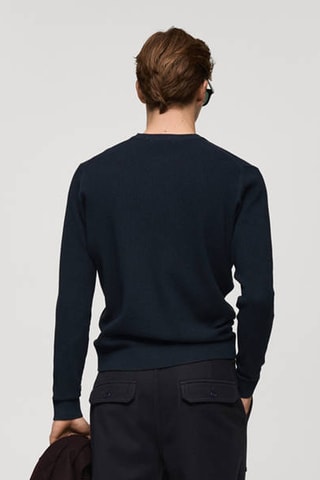 Pull coton maille fine côtelée - Bleu