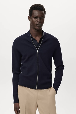 Cardigan maille fermeture éclair - Bleu