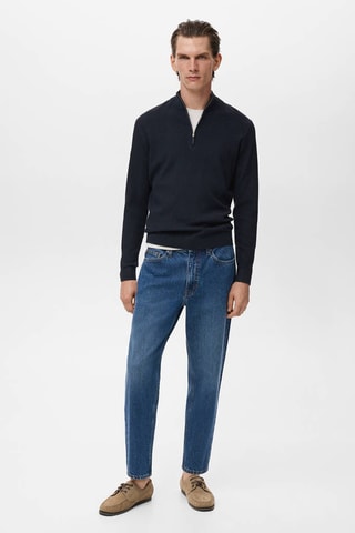 Pull-over maille côtelée col zippé - Bleu