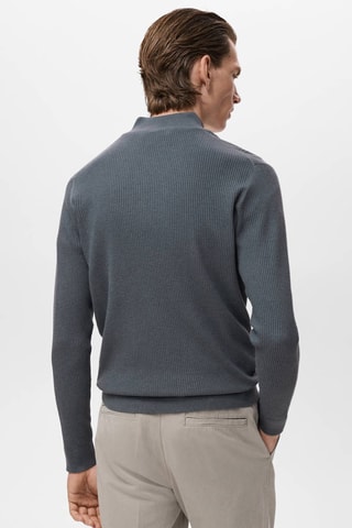 Pull-over maille côtelée col zippé - Gris