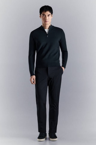 Pull confort extensible à zip - Bleu