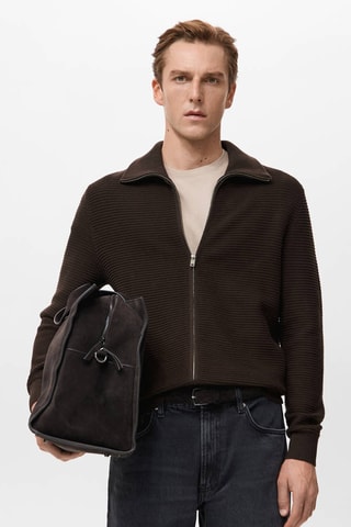 Cardigan maille structurée fermeture Éclair - Marron