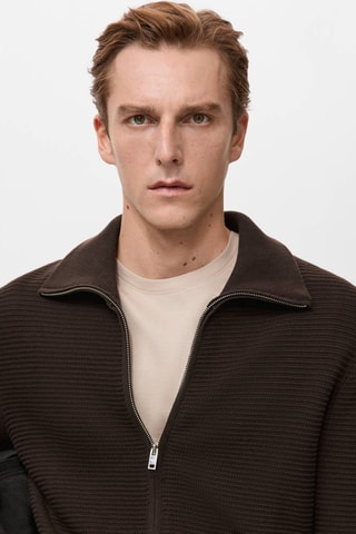 Cardigan maille structurée fermeture Éclair - Marron