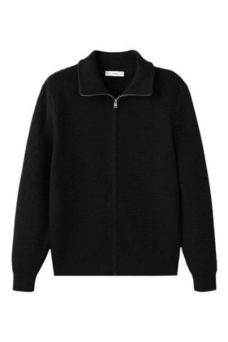 Cardigan maille structurée fermeture Éclair - Noir