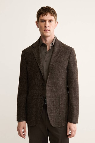 Veste slim-fit laine micro-carreaux - Marron