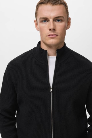 Cardigan maille côtelée à zip - Noir