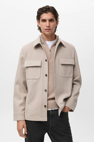Surchemise mélange de laine à poches - Beige