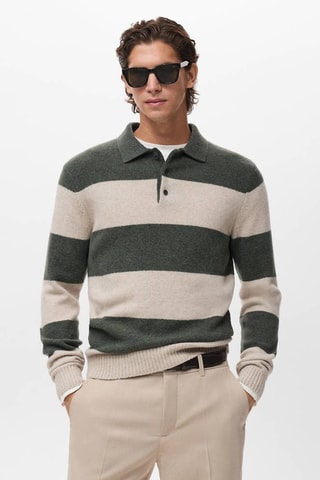 Pull-over polo maille laine mélangée - Vert