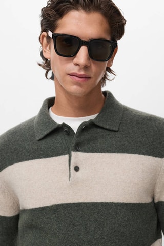 Pull-over polo maille laine mélangée - Vert