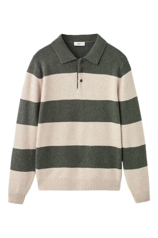 Pull-over polo maille laine mélangée - Vert