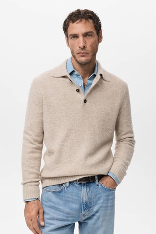 Pull polo en maille mini bouclette - Beige