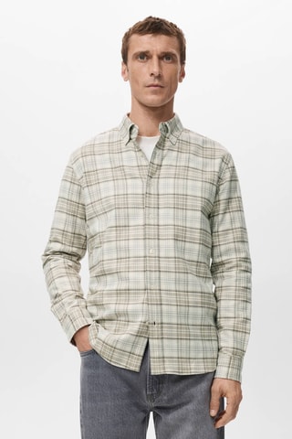Chemise 100% coton flanelle carreaux - Beige