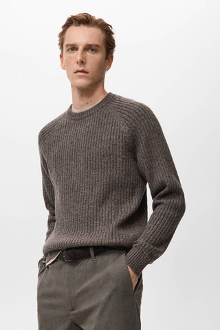 Pull-over maille côtelée laine mélangée - Marron
