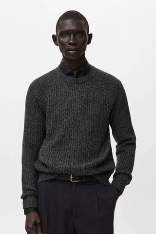 Pull-over maille côtelée laine mélangée - Gris