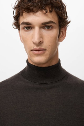 Pull col montant 100% laine mérinos - Marron