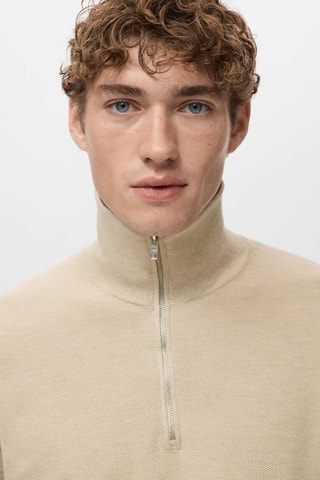 Pull-over microstructure col zippé - Beige