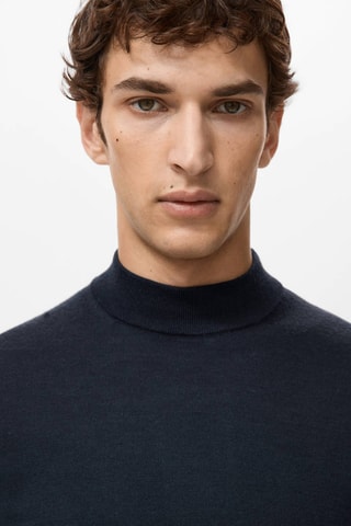 Pull-over 100% laine col montant - Bleu