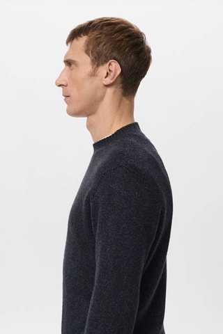 Pull col côtelé en laine mélangée - Bleu