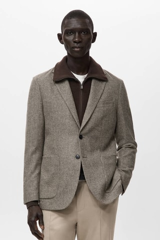 Veste laine mélangée slim-fit - Marron
