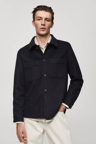 Veste laine à poches - Bleu