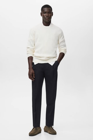 Pantalon fluide droit à pinces - Bleu