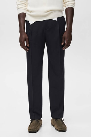 Pantalon fluide droit à pinces - Bleu