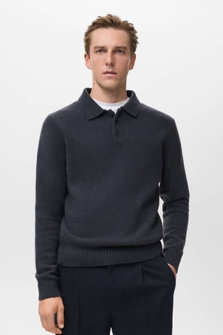 Pull-over polo maille laine mélangée - Bleu