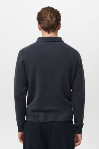 Pull-over polo maille laine mélangée - Bleu