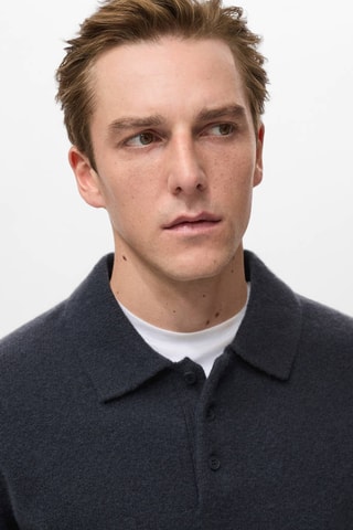 Pull-over polo maille laine mélangée - Bleu