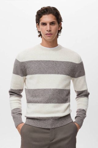 Pull en laine mélangée à rayures - Écru