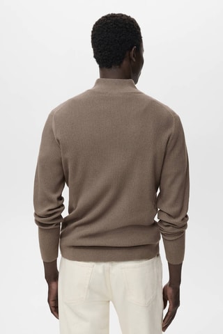 Pull-over maille côtelée col zippé - Gris