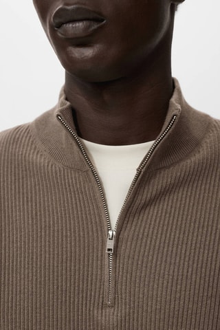 Pull-over maille côtelée col zippé - Gris