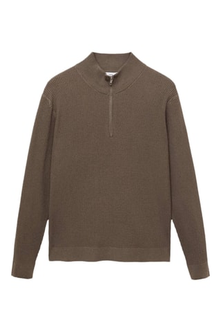Pull-over maille côtelée col zippé - Gris