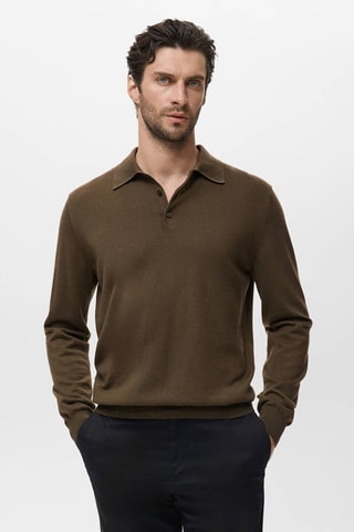 Pull polo 100 % laine mérinos - Vert