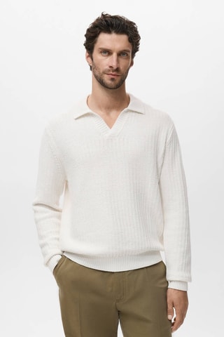 Pull-over polo maille structure - Blanc