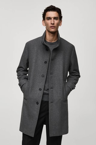 Manteau en laine à col cheminée - Gris