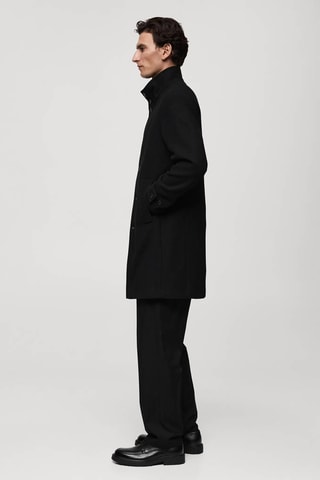 Manteau en laine à col cheminée - Noir