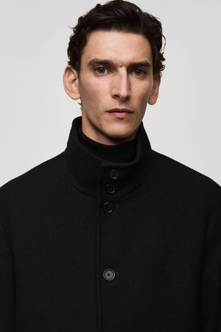 Manteau en laine à col cheminée - Noir