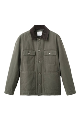 Quilted jacket with corduroy collar - Kaki