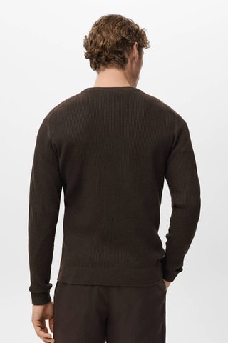 Pull coton maille fine côtelée - Marron