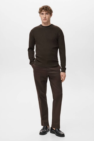 Pull coton maille fine côtelée - Marron