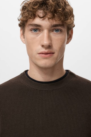 Pull coton maille fine côtelée - Marron