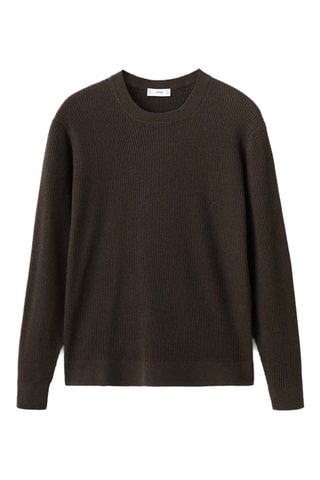 Pull coton maille fine côtelée - Marron