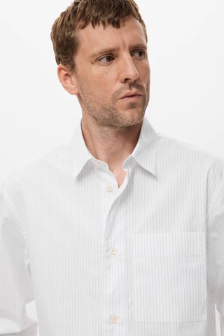 Chemise 100% coton rayures relaxed-fit - Blanc