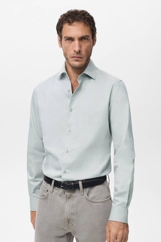 Chemise en coton lyocell slim-fit - Gris