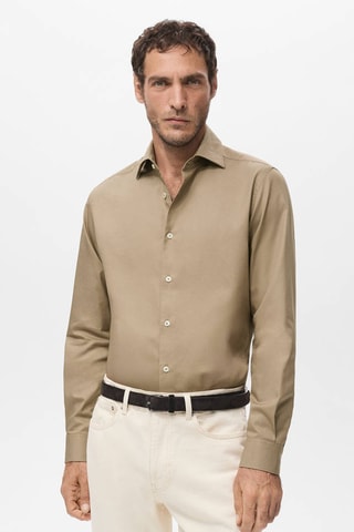 Chemise en coton lyocell slim-fit - Marron